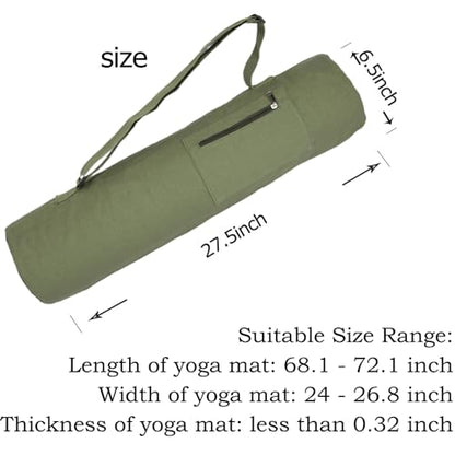 Cotton yoga mat bag with Pockets and Adjustable Strap - Full Zip Cargo Yoga Mat Carrier Bag - Bag for 1/4" 1/3" Thick Yoga Mat - color: Green, size: L