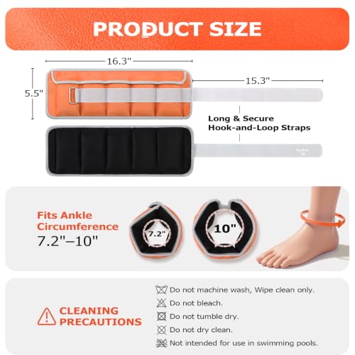 Fragraim Adjustable Ankle Weights for Women and Men, 1 Pair (2–10 lbs) - color: Orange