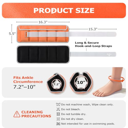 Fragraim Adjustable Ankle Weights for Women and Men, 1 Pair (2–10 lbs) - color: Orange