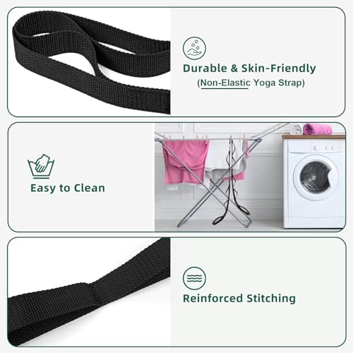 Abiarst Stretching Strap Yoga Straps for Physical Therapy, 10 Loops Non-Elastic Stretch Band for Pilates, Flexibility, Exercise and Gymnastics - color: 2-Pack (Black+Back)