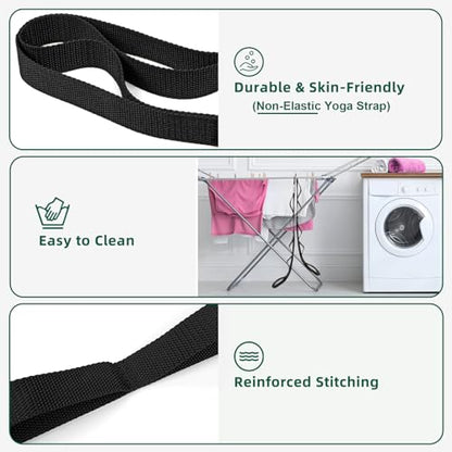 Abiarst Stretching Strap Yoga Straps for Physical Therapy, 10 Loops Non-Elastic Stretch Band for Pilates, Flexibility, Exercise and Gymnastics - color: 2-Pack (Black+Back)