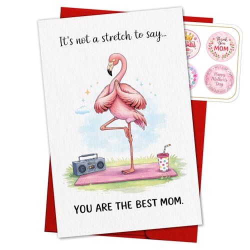 It’s Not a Stretch to Say You Are the Best Mom Card Pink Flamingo Yoga Happy Mothers Day Gift for Mother Mama Her Mom Stepmom Mom Cards Gifts from Daughter Son Mother’s Day Greeting Card 5.3''x8" - color: A94