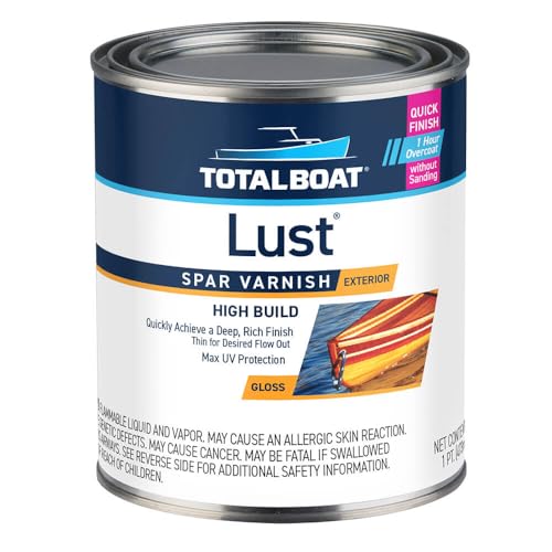 TotalBoat Lust Marine Spar Varnish for Boats & Wood - High Gloss Pint | Oil-Based Polyurethane Finish; High Build; UV Inhibitors; Wooden Boats, Yacht Brightwork, Furniture & Interior/Exterior Wood - color: High Gloss, size: Pint