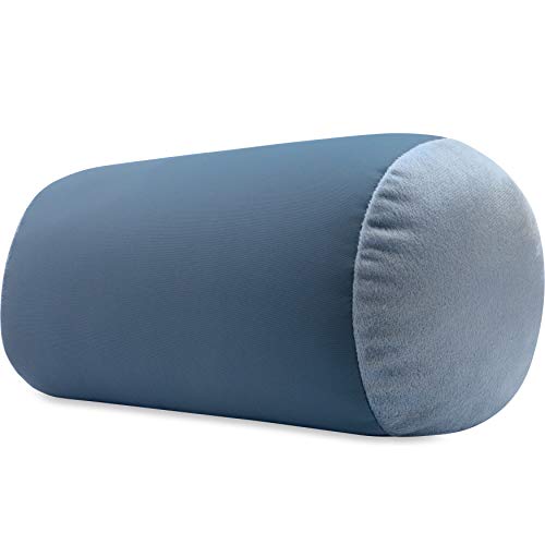 Microbead Bolster Neck Roll Pillow, 14x8 in Cylinder Tube, Dark Slate Grey | Silky feel fabric helps prevent wrinkles & hair breakage; feather-light beads gently cushion head & shoulders as you rest - color: Dark Slate Grey