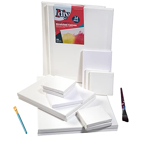 iDIY Stretched Canvas Board Multi Pack (Set of 14) - Sizes 4 x 4-12 x 16, 5/8" Variety Pack - Classic White Blank, Pre Primed for Oils or Acrylics, 100% Cotton, Acid Free - Professional Grade - size: Multi (set of 14)