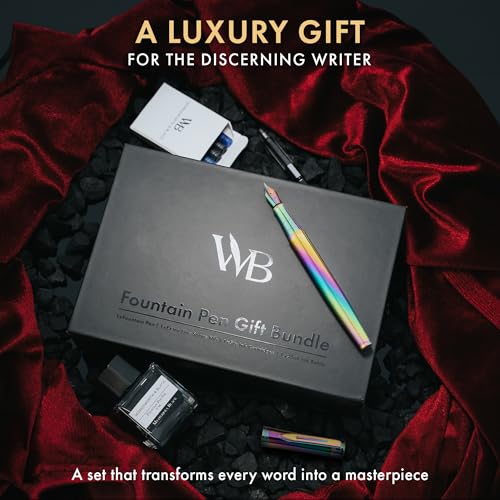Wordsworth & Black Fountain Pen Gift Set, Medium & Extra Fine Nib, Rainbow | For Men & Women, Brass Body, 18K German Iridium, Ink Bottle + 6 Cartridges, Converter, Writing & Calligraphy, Journaling - color: Rainbow