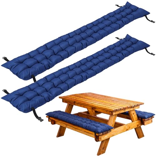 BreezeHug 2 Pcs Picnic Bench Cushion 6' Waterproof Outdoor Picnic Table Seat Cushion with Durable Straps and Buckles, 72" (6ft) x 10" x 3" Tufted Fade Resistant, Folding & Easy to Carry(Navy Blue) - color: Navy Blue, size: 72 x 10 x 3 inches