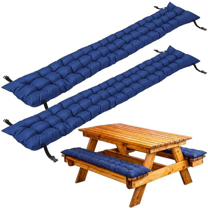 BreezeHug 2 Pcs Picnic Bench Cushion 6' Waterproof Outdoor Picnic Table Seat Cushion with Durable Straps and Buckles, 72" (6ft) x 10" x 3" Tufted Fade Resistant, Folding & Easy to Carry(Navy Blue) - color: Navy Blue, size: 72 x 10 x 3 inches