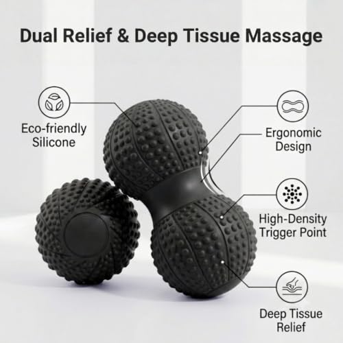 Peanut Massage Ball and Single Ball Set for Myofascial Release, Deep Tissue, Muscle Recovery (Black) - color: Black