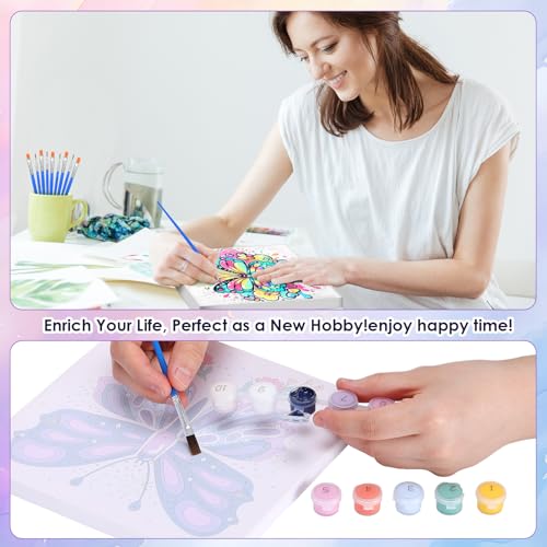 RoundFunny 8 Set Paint by Numbers Drawing Kit for Adults,Elegant Flight | 8x8 in. Mini Simple Painting Canvas Wooden Frame Easel Acrylic Paint Brush Funny Number Drawing Kit for Gift Wall Home Decor - style: Elegant Flight