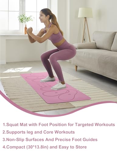 Squat Mat with Foot Position,Large Squat Target Pad 30'' X 13.8'',4mm Thickness Squat Mat Foot Positioning, Exercise Mat for Squats, Leg and Abdominal Workouts - color: Pink