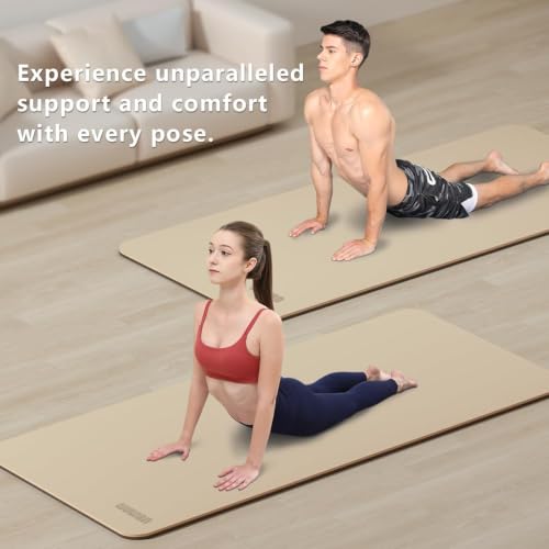 Yoga Mat, 80cm Wide, 1/3 Inch Thick Exercise Mat, Carry Strap, Fitness - color: beige
