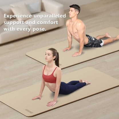 Yoga Mat, 80cm Wide, 1/3 Inch Thick Exercise Mat, Carry Strap, Fitness - color: beige