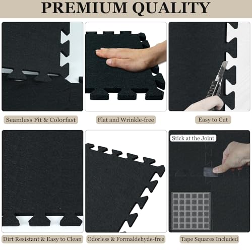 BXI Puzzle Exercise Mat 12 Pcs, 11 x 11 x 0.4 inches, High Density Noise Reduction Puzzle Felt Rug Mat, Non Slip Interlocking Floor Tiles for Workout, Gymnastics and Home Gym Protective Flooring - size: 0.4" Thickness, 12 Pcs