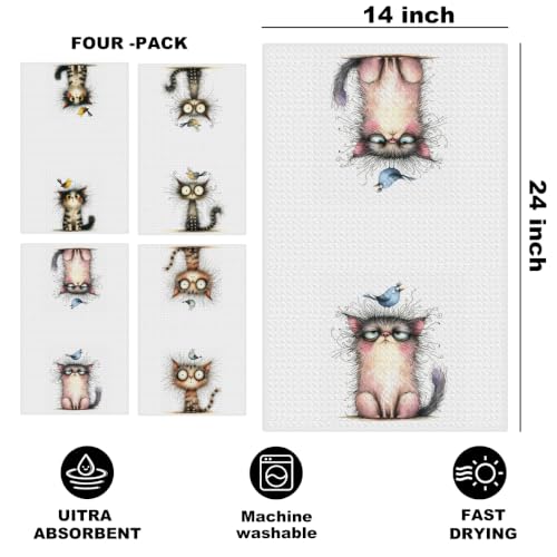 4 Pcs Funny Bird Cat Kitchen Towels, Cute Cats Gifts Reusable Hand Towels01 - color: Multi 1620