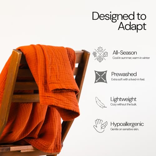 Salt Earth 100% Cotton Gauze 80"X90" Queen 4 Layered Blanket- Picante | Premium Muslin Blanket for Couch,Bed,Living,Summer Lightweight, All Seasons Blankets & Throws, Boho,Travel & Skin Friendly - color: Picante, size: 80"X90" Queen