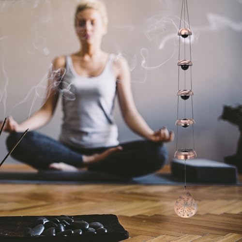 36" Copper Temple WindChimes with 5 Bells, Feng Shui Wind Bells for Outside - size: Geometric Mandala