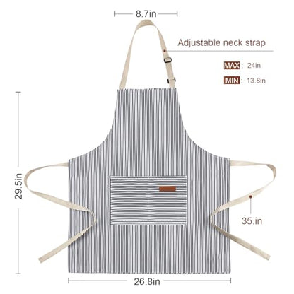 2 Pack Kitchen Cooking Aprons, Adjustable Bib Soft Chef Apron with 2 Pockets for Men Women - color: Black Stripes
