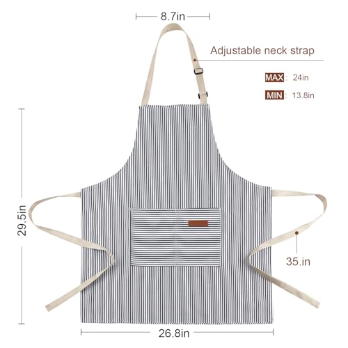 2 Pack Kitchen Cooking Aprons, Adjustable Bib Soft Chef Apron with 2 Pockets for Men Women - color: Black Stripes