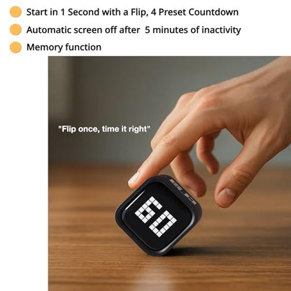 Rotating Digital Cube Timer with Gravity Sensor, 5/10/30/60 Min Preset & Custom Up to 99 Min, USB-C Rechargeable Stopwatch, Vibration Volume Mute Alert for Pomodoro Focus Study Kitchen (Black) - color: Black