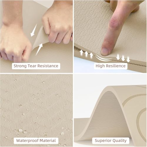 PAIDU Large Yoga Mat, 72"x36"x2/5" POE Non-Slip Exercise Mat | 10MM Thick, POE, non‑slip, ideal for home gym, yoga, pilates, fitness & floor use - color: Beige - LOGO