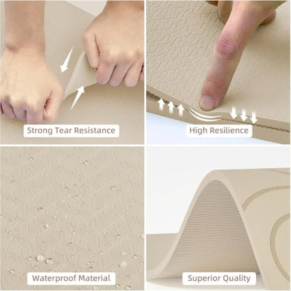 PAIDU Large Yoga Mat, 72"x36"x2/5" POE Non-Slip Exercise Mat | 10MM Thick, POE, non‑slip, ideal for home gym, yoga, pilates, fitness & floor use - color: Beige - Double C