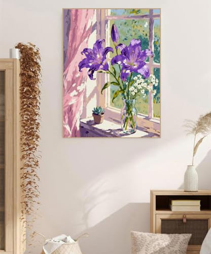ZRIZQ Paint by Numbers Kit for Adults Beginner,Purple Flowers,16x20 | Full set with wooden brushes,rolled canvas,rich paints.Calming activity.Beginner friendly.Just open and paint. - color: 16"X20"Rolled Canvas-Purple Flowers