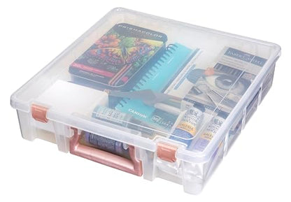 ArtBin Essentials 12 x 12 One-Compartment Craft Box, Clear | One Open Compartment, 15.25 x 14 x 3.5 Inches, Secure Latches, Stackable, Durable Polypropylene - color: Rose Gold