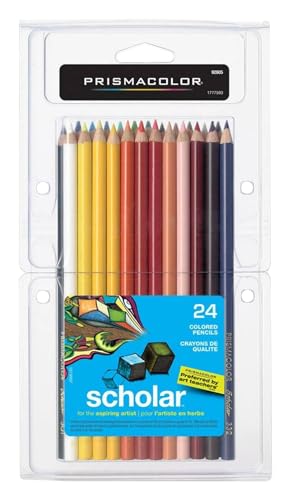Prismacolor Scholar Colored Pencils, 24 Count - Vibrant Colors, Art Supplies, Drawing, Coloring, For Beginner Artists - size: 24 Count (Pack of 1), style: Old Packaging