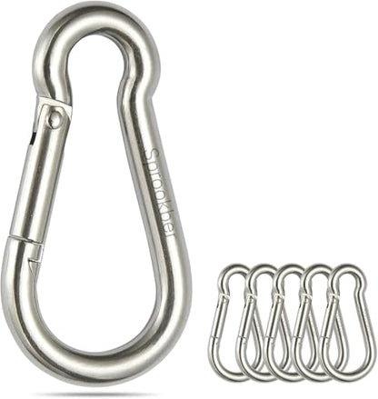 sprookber Stainless Steel Spring Snap Hook Carabiner - 304 Stainless Steel Caribeener Clips, Set of 6 - color: Silver, size: 2.25 Inch
