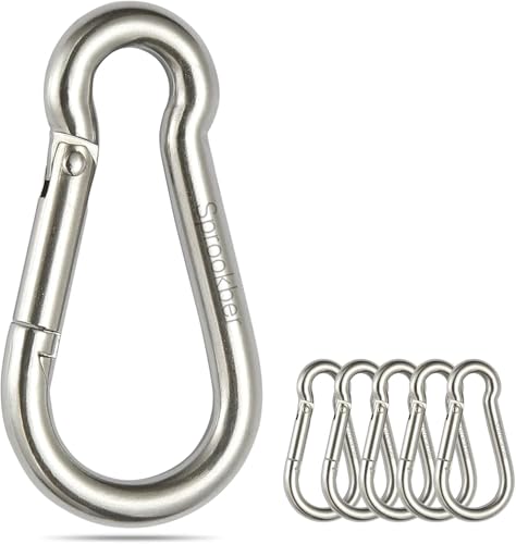 sprookber Stainless Steel Spring Snap Hook Carabiner - 304 Stainless Steel Caribeener Clips, Set of 6 - color: Silver, size: 2.25 Inch