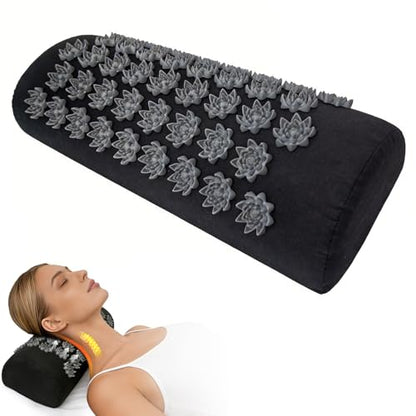 Acupressure Neck Pillow, Ergonomic Neck Support Pillow with Raised Pressure Points, Neck Rest Pillow for Home, Office, Travel, Reading, Relaxation Gift for Women & Men, Black - color: Black