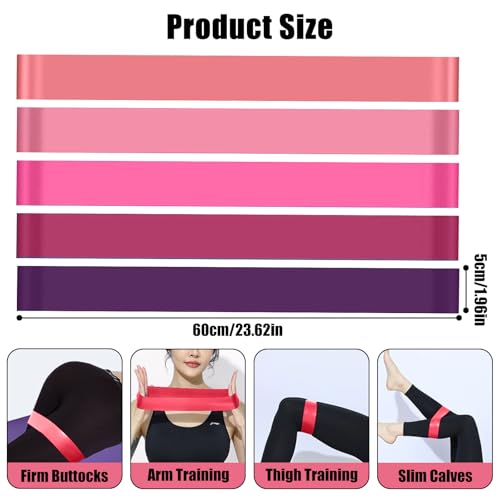 5 Packs Exercise Resistance Bands,Loop Bands for Workout, Fitness Training Band Stretch for Yoga Pilates Strength - color: Pink Gradient