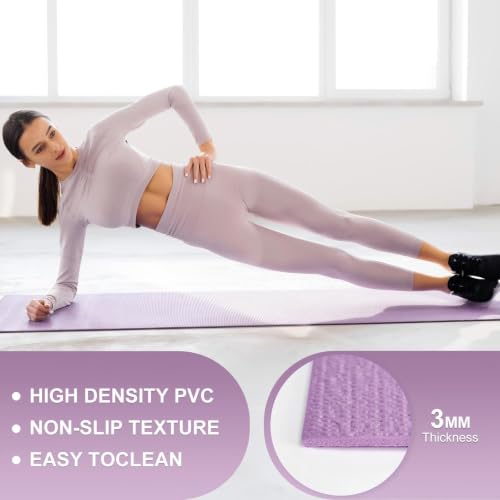 Funtery 3 mm Thin Yoga Mats Bulk, 68 x 24 Inches Lightweight PVC Exercise Mats Non Slip Workout Fitness Pads for Yoga Pilates Stretching Classes Gym Home Studio - color: Smoky Purple