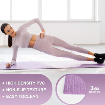 Funtery 3 mm Thin Yoga Mats Bulk, 68 x 24 in - color: Smoky Purple