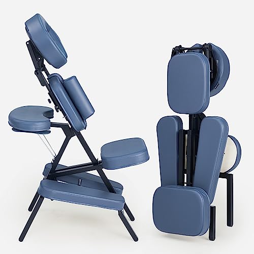 Professional Portable and Lightweight Tattoo/Massage Chair by Master Massage - Folding Aluminum Frame with Adjustable Features and Wheeled Carrying Case, Blue