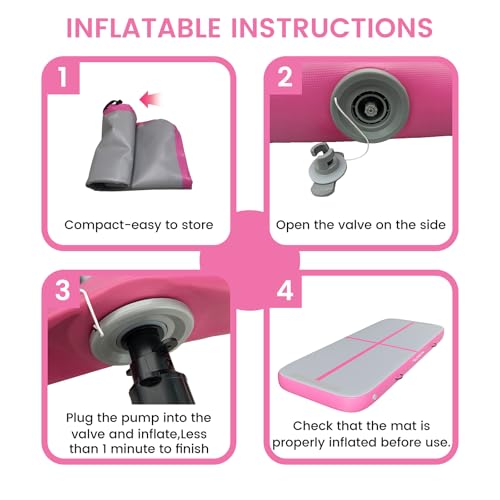 Inflatable Gymnastics Mat 6.6ft/10ft Air Tumble Track Training Mat 4/8 inches Thick Tumbling mat with Electric Pump for Home Use/Tumble/Gym/Training/Cheerleading/Water/Yoga - color: Pink, size: 6.56ft*3.9ft*4in