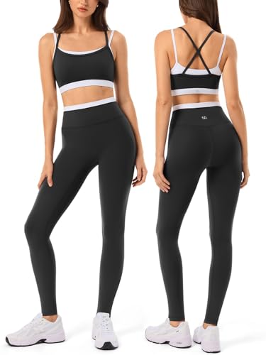 2 Pieces Workout Sets for Women Athletic Pilates Outfits Activewear - color: Blk001, size: Large