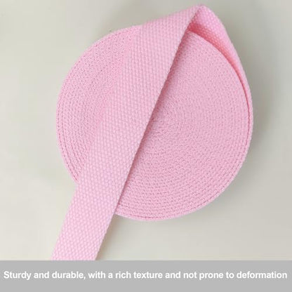 Heavy‑Duty Cotton Webbing Strap 1''x6yds Pink for Bags | 2mm thick webbing for dog collars, backpack, bag handles, apron straps, slings, sewing repairs & DIY craft projects. - color: Pink