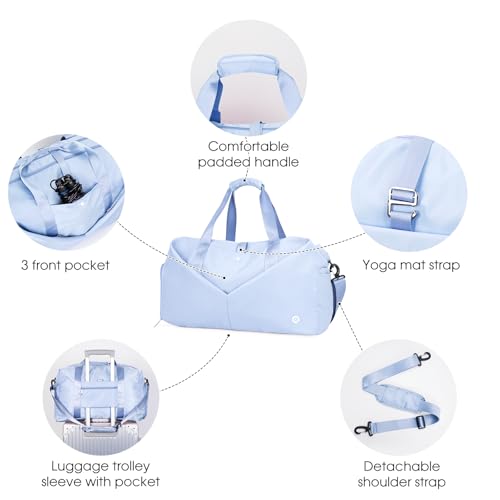 Ceneda 20" Gym Bag for Women with Wet Pocket & Shoe Compartment, Lightweight Duffel Waterproof Carry On Duffle for Travel, Yoga, Overnight (Light Blue) - color: Light Blue