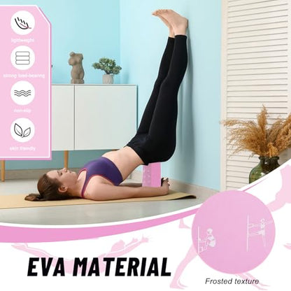 RETON 2 Pack Yoga Blocks and 2 Yoga Straps Set, Soft Non-Slip Yoga Block for Pilates, High Density EVA Foam Yoga Brick with Yoga Strap for General Fitness, Stretching, Improve Strength and Flexibility - color: Pink