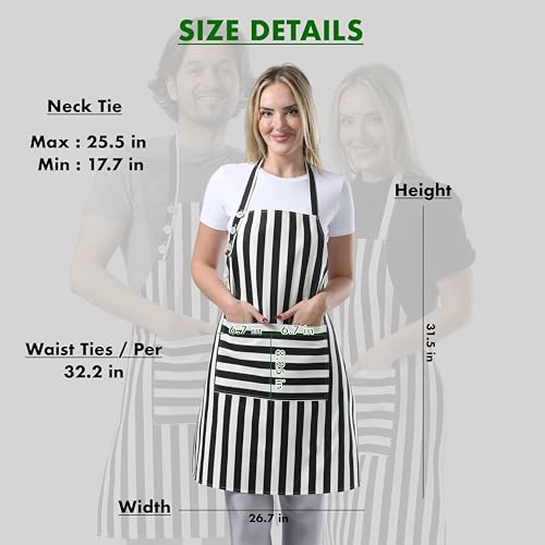 TOSHEX Kitchen Apron Cotton Waterdrop Resistant Adjustable Button Women Men | Premium Cotton Cooking Apron with Pocket. Striped, Gift, Black - color: Black