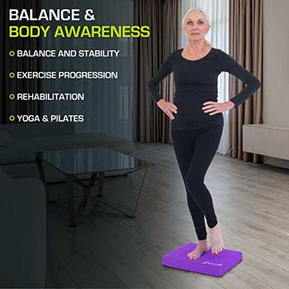 ProsourceFit Exercise Balance Pad, Non-Slip Cushioned Foam Mat & Knee Pad for Fitness and Stability Training, Yoga, Physical Therapy - color: PURPLE, size: 15x12