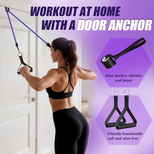 WHATAFIT Resistance Bands with Handles, 5-Level Exercise Bands for Workout - color: Pink Purple 16PCS