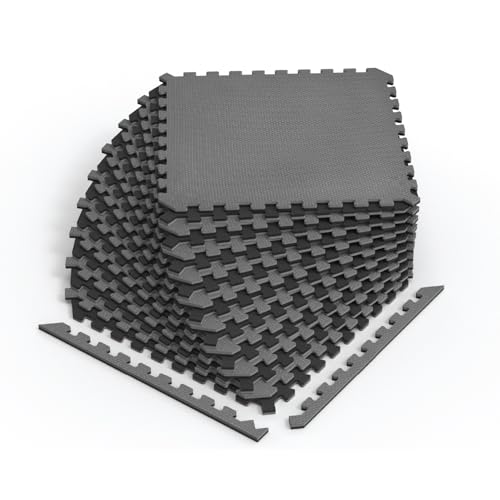 Norsk Dual-Sided Reversible 1/2" Foam Exercise Mats for Home Gym - Interlocking EVA Foam Tiles - color: Gray/Black, size: 18 Tiles - 72 Sq. Ft.