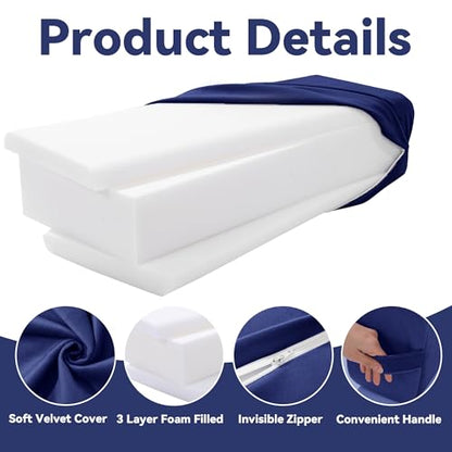 MABOZOO Yoga Bolster Set, Velvet Cover High Density Foam Pillows for Restorative Yoga and Meditation, Rectangular and Cylinder Bolster Pillow Meditation Cushion Pillow For Women Leg - color: Blue