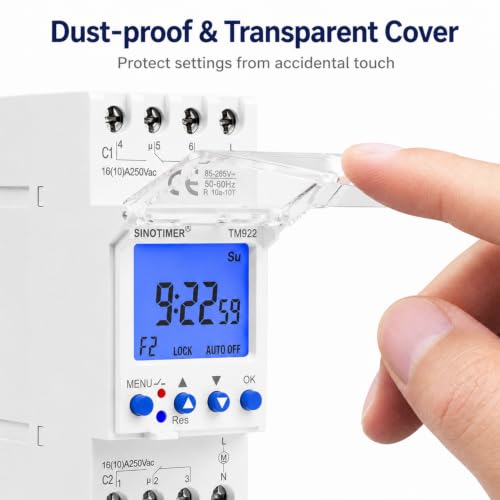 TM922 2 Channels Big LCD Display Programmable Timer Time Clock Switch with Two Relays Independent 16A Outputs (Blue Backlight) - size: Input 85-265VAC