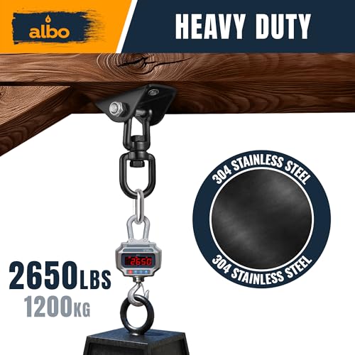 Albo 2650 LBS Ceiling Mount Swing Hanger Hook for Hammock Chair & Porch Swing, 360° Rotating Heavy Duty Bracket with Safety Carabiner, Punching Bag, Yoga Swing, TRX Strap, Garage Gym - color: Black, size: 1 Piece