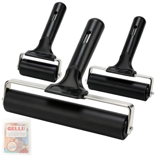 Brayer for Gelli Plate, 3 Pack Rubber Ink Rollers for Printmaking | Three sizes help spread paint smoothly for cards, paper, stamps and craft projects, giving cleaner coverage with less mess