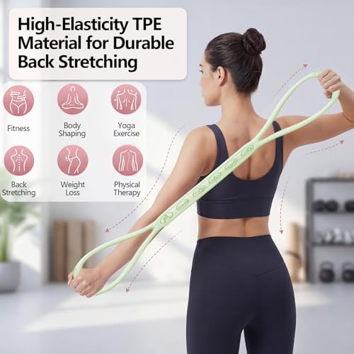 SHANPIN Figure 8 Resistance Band, Silicone Exercise Band with Non-Slip Grip, Full Body Toning for Yoga Pilates Physical Therapy Home Gym, for Women Men - color: Green 35 LBS